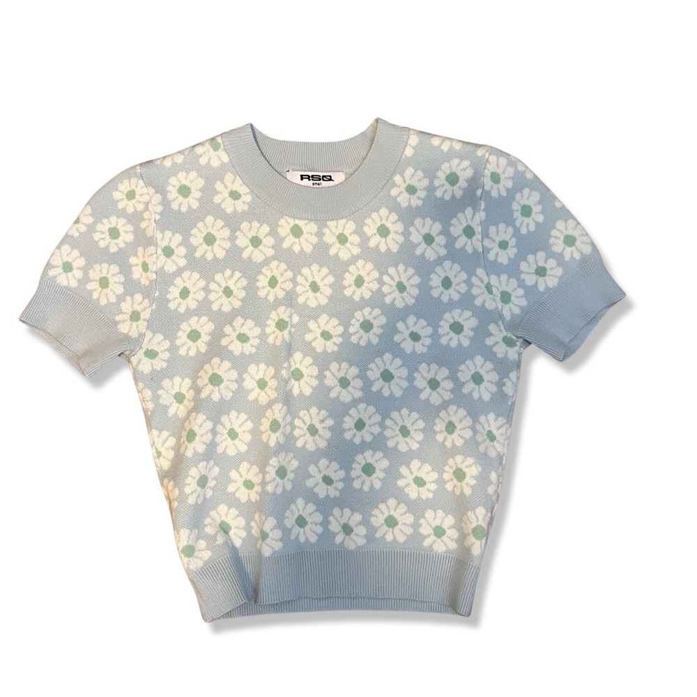 RSQ Light Blue Floral Crew Neck Sweater